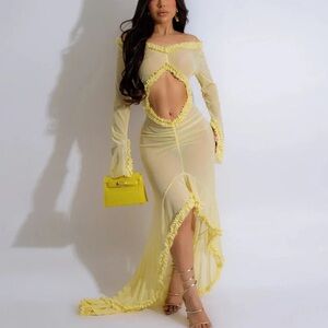 Elegant Yellow Off-Shoulder Dress